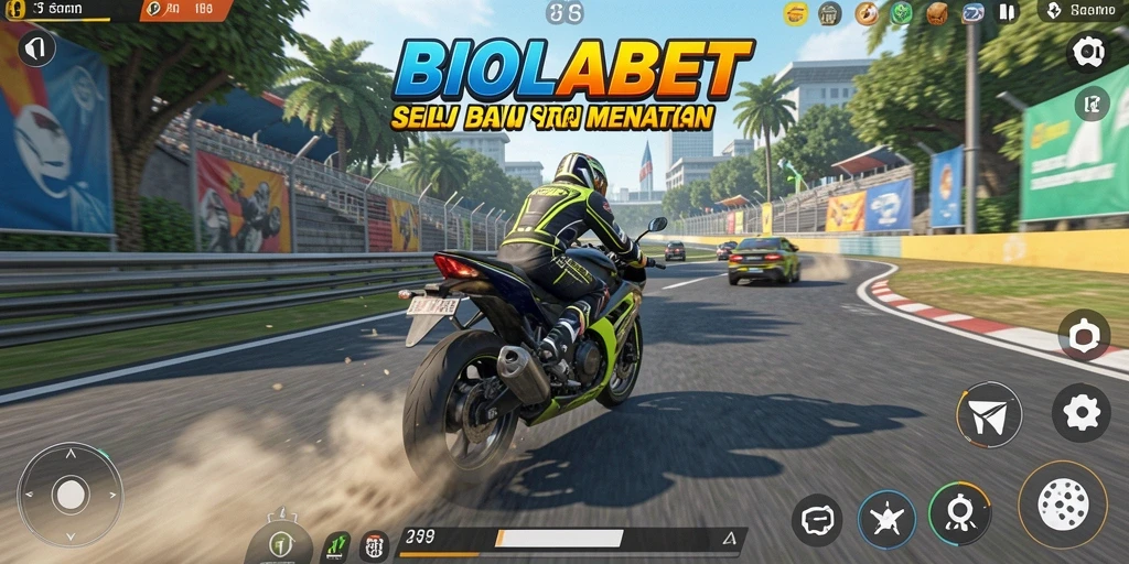 Tampilan gameplay seru balap motor di BIOLABET.