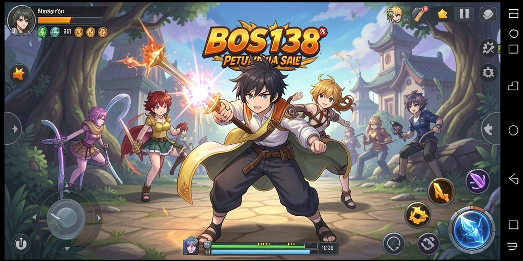 Screenshot dari gameplay dinamis dalam BOS138 yang menampilkan karakter anime.