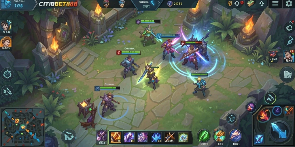 Screenshot gameplay CITIBET88 menampilkan aksi seru pertarungan MOBA.