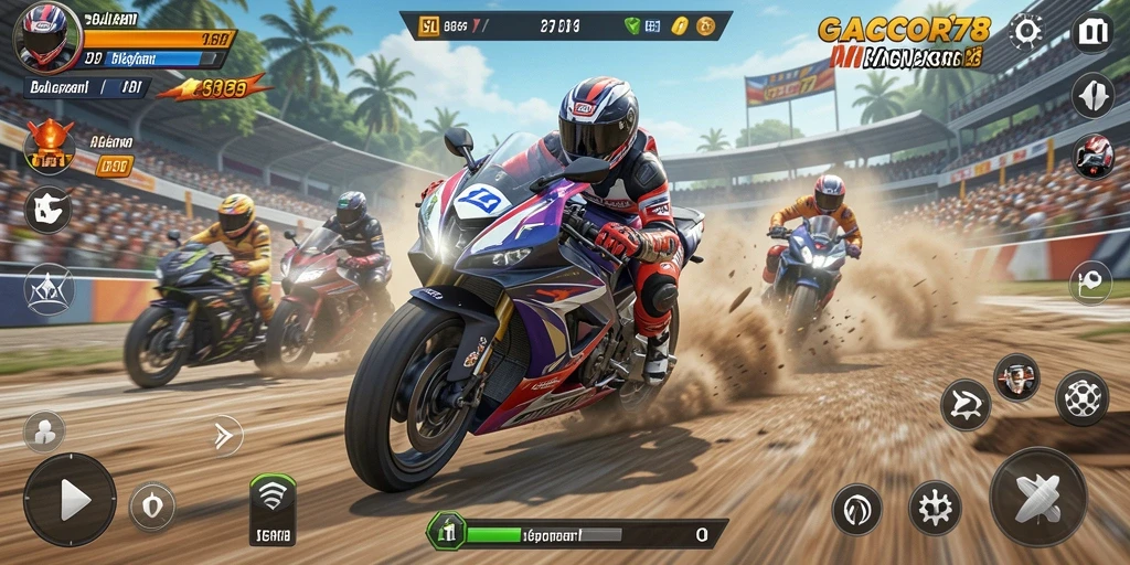 Tampilan menarik gameplay GACOR78 dalam balapan motor.